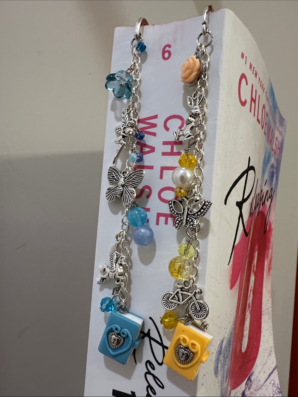 Charm Dangle Bookmarks in Blue and Yellow - Picture 2 of 6